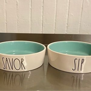 Set of 2 New, never used.  Rae Dunn cat dishes, SAVOR and SIP